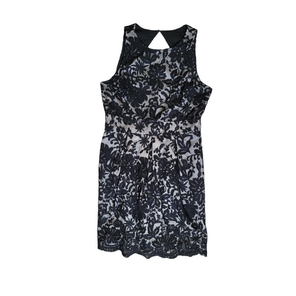 Eliza J Little Black Lace Overlay Cutout Pleated Sheath Cocktail Dress Size 14 - Picture 1 of 9